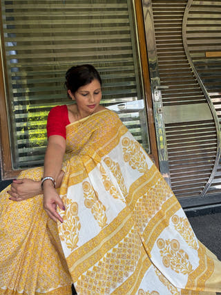 Sunaina Heritage Sanganeri Hand Block Printed Pure Cotton Saree