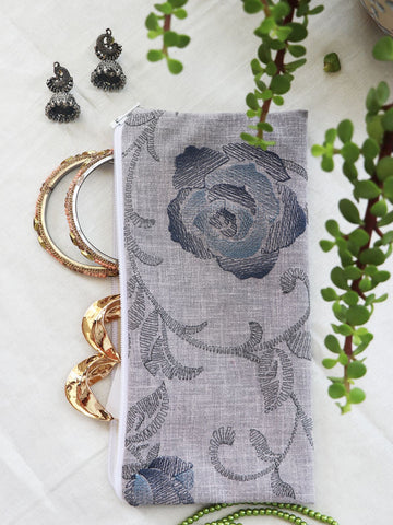 Grey Flora Printed Multipurpose Pouch