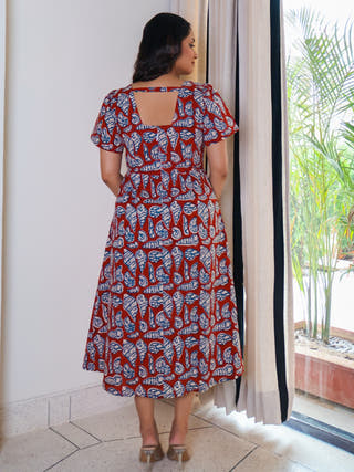 Shell Fit-and-Flare HandBlock Print Cotton Midi Dress