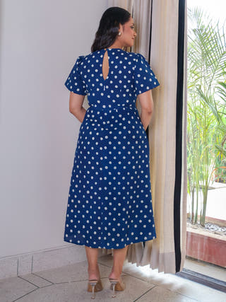 Stella Indigo Handblock Print Cotton Midi Dress