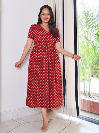 Tia Bagru HandBlock Print Cotton Midi Dress
