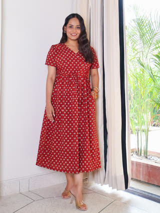 Tia Bagru HandBlock Print Cotton Midi Dress