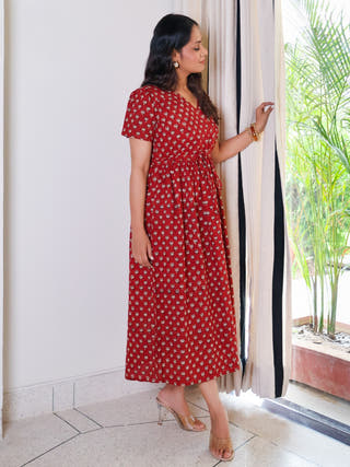 Tia Bagru HandBlock Print Cotton Midi Dress