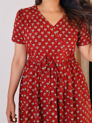 Tia Bagru HandBlock Print Cotton Midi Dress