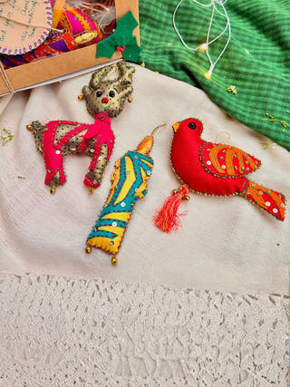 Cutwork Applique Christmas Set of Reindeer | Bird | Candle