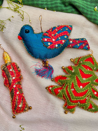 Cutwork Applique Christmas Set of Bird | Candle | Tree