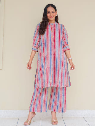 Faith HandBlock Print Stripes Cotton Kurta Set
