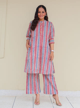 Faith HandBlock Print Stripes Cotton Kurta Set