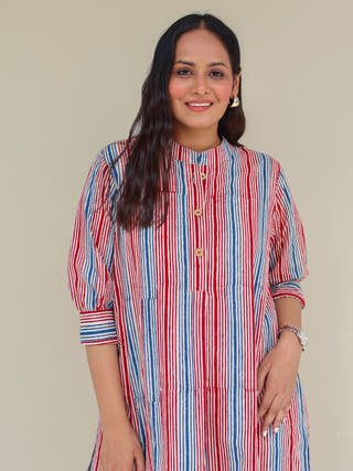 Faith HandBlock Print Stripes Cotton Kurta Set