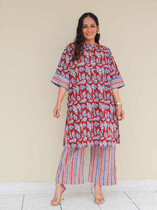 Shell HandBlock Print Cotton Kurta Set