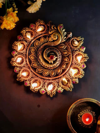Peacock Eleven Diya Plate