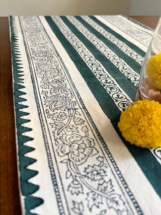 Floral & Geometric Table Runner Blue Arras 