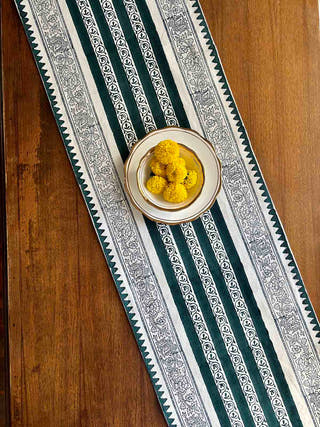 Floral & Geometric Table Runner Blue Arras 