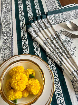 Floral & Geometric Table Runner Blue Arras 