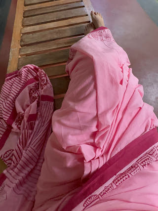 Manchalli in Pink Fish Printed Mul Cotton Saree