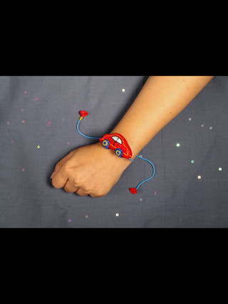 Hand Embroidered 3D Car Rakhi  | Red (Set of 2)
