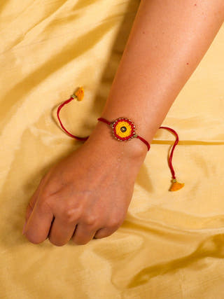 Hand Embroidered Sheesha Rakhi | Set Of 2 | Yellow & Blue