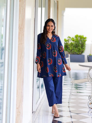 Vaani Blue A-line Cotton Kurta Set