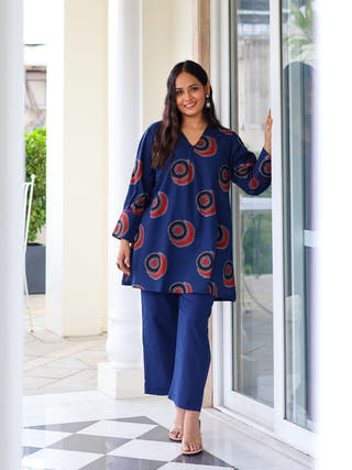 Vaani Blue A-line Cotton Kurta Set