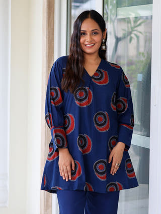 Vaani Blue A-line Cotton Kurta Set