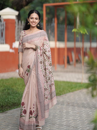 Nayana Hand Block Printed Cotton Saree