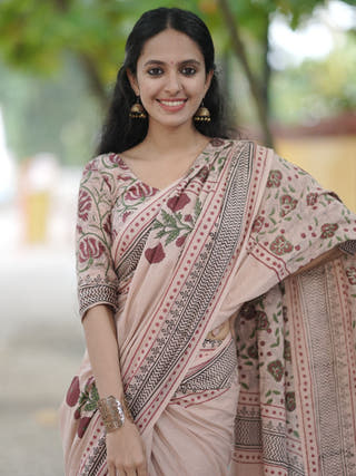 Nayana Hand Block Printed Cotton Saree