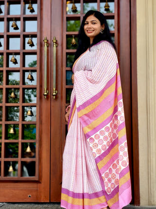 Pakhi Heritage Sanganeri Hand Block Printed Pure Cotton Saree