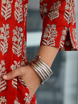 Durga Red HandBlock Print Cotton Kurta Set