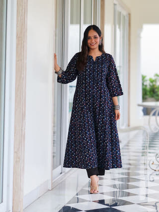 Avani Black HandBlock Print Cotton Kurta Set