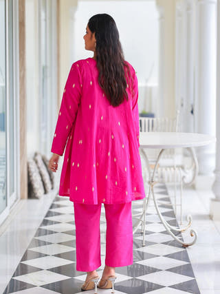 Rani Pink Cotton Lurex Short Kurta Set