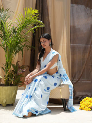 Nirali Heritage Hand Block Printed Pure Cotton Striped Saree