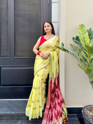 Ziya Lime Ikkat Handwoven Saree