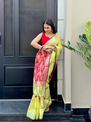Ziya Lime Ikkat Handwoven Saree