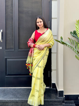 Ziya Lime Ikkat Handwoven Saree