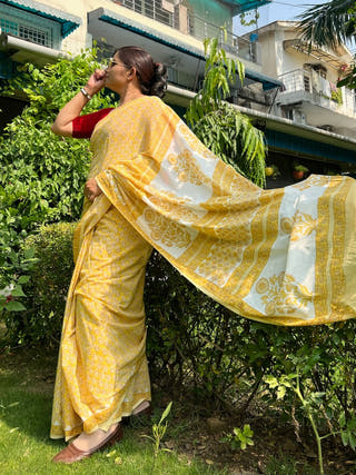 Sunaina Heritage Sanganeri Hand Block Printed Pure Cotton Saree