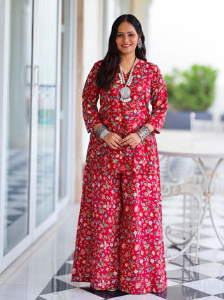 Juliet Red HandBlock Print Kurta Palazzo Set