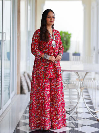 Juliet Red HandBlock Print Kurta Palazzo Set