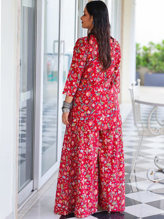Juliet Red HandBlock Print Kurta Palazzo Set