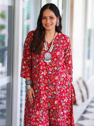 Juliet Red HandBlock Print Kurta Palazzo Set