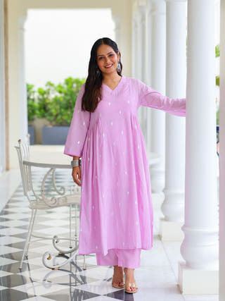 Tina Pastel Cotton Lurex Kurta Set