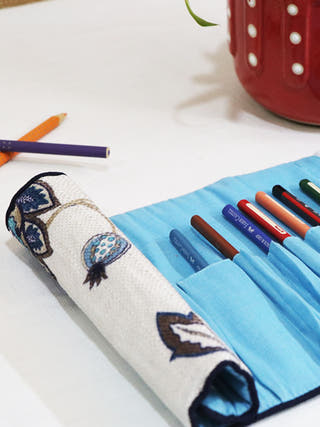 Blue Printed Roll-up Pencil Case