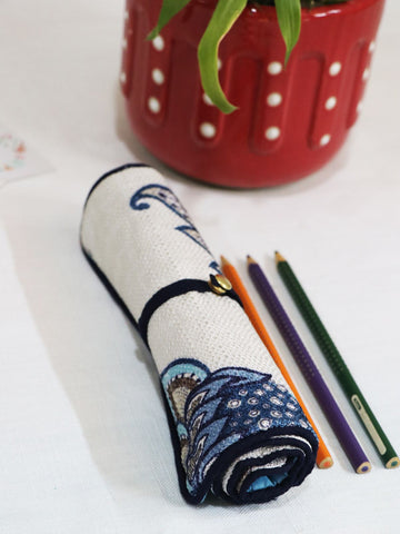 Blue Printed Roll-up Pencil Case