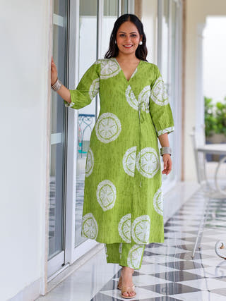 Kusum Green Wrap Cotton Kurta Set