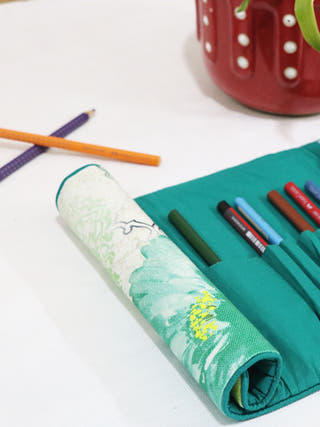 Green Flora Roll-up Pencil Case
