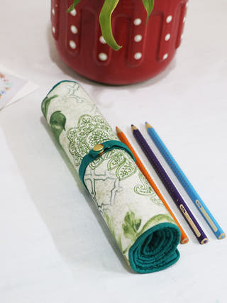 Green Flora Roll-up Pencil Case