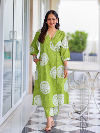 Kusum Green Wrap Cotton Kurta Set