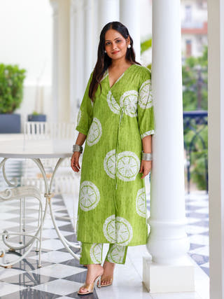 Kusum Green Wrap Cotton Kurta Set