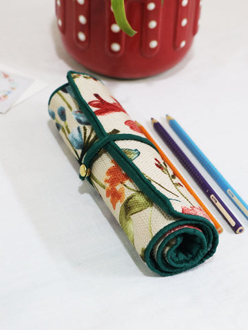 Green Printed Roll-up Pencil Case