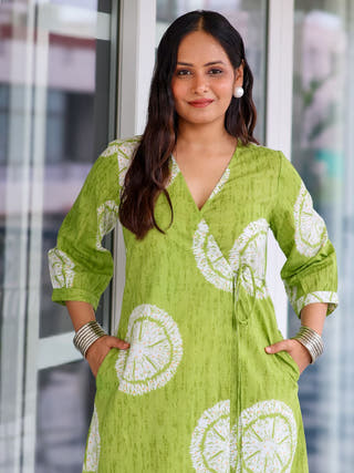 Kusum Green Wrap Cotton Kurta Set