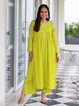 Mohini Lime Cotton Lurex Straight Kurta Set
